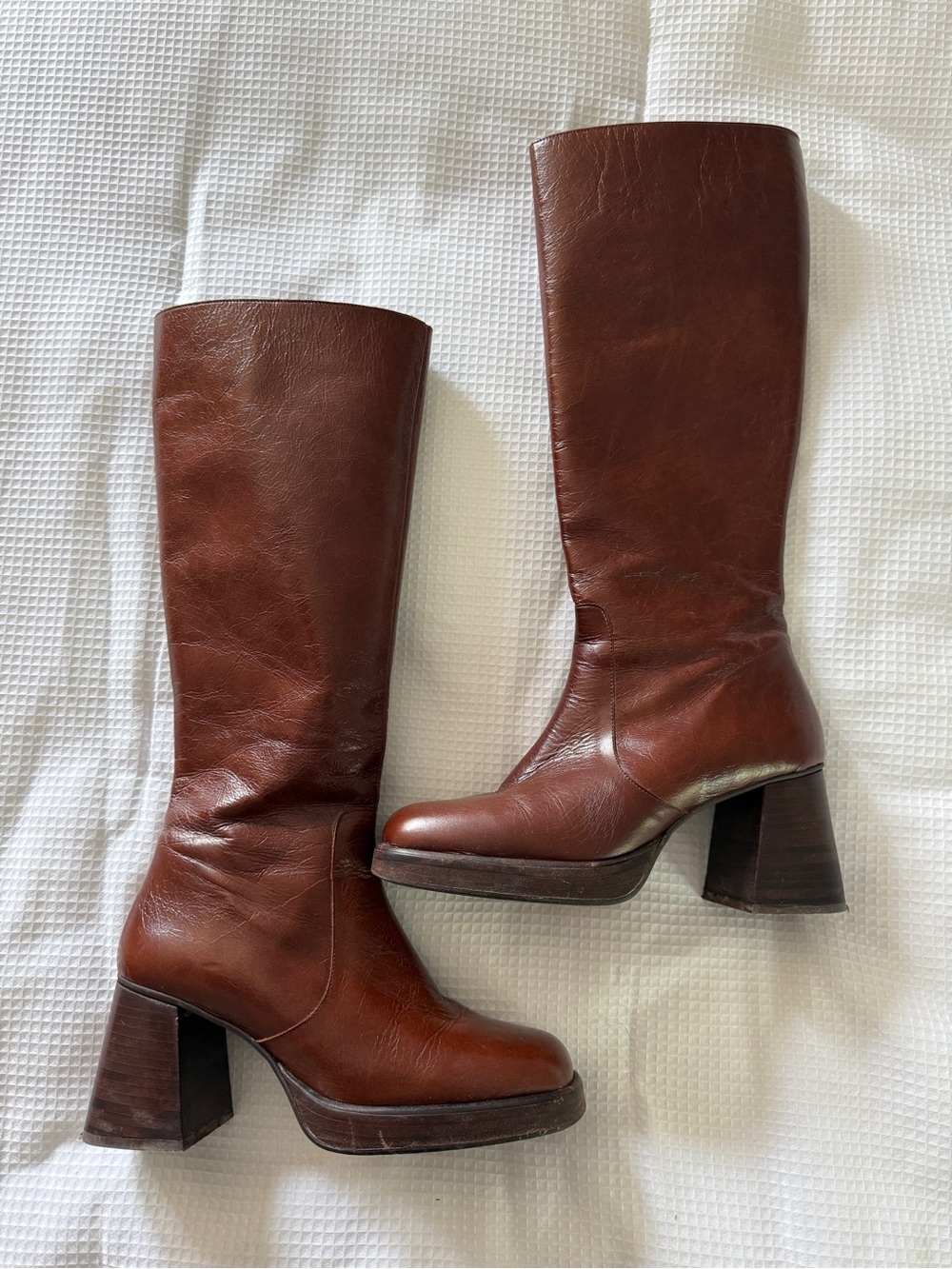 Jonak Paris Heeled Platform Boots in Brown Distressed Leather Size Fr 39/US 8